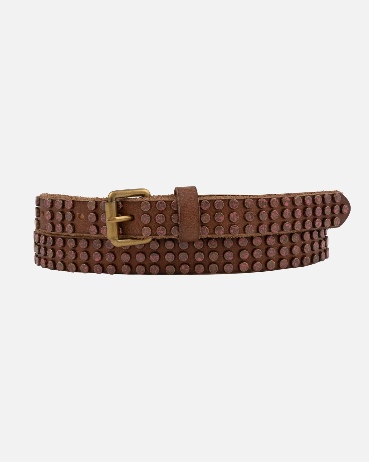 Eliza | Leather Belt with Rose Patina Studs: Cognac / 95