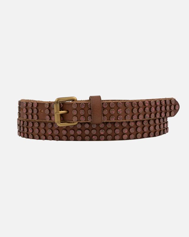 Eliza | Leather Belt with Rose Patina Studs: Cognac / 85