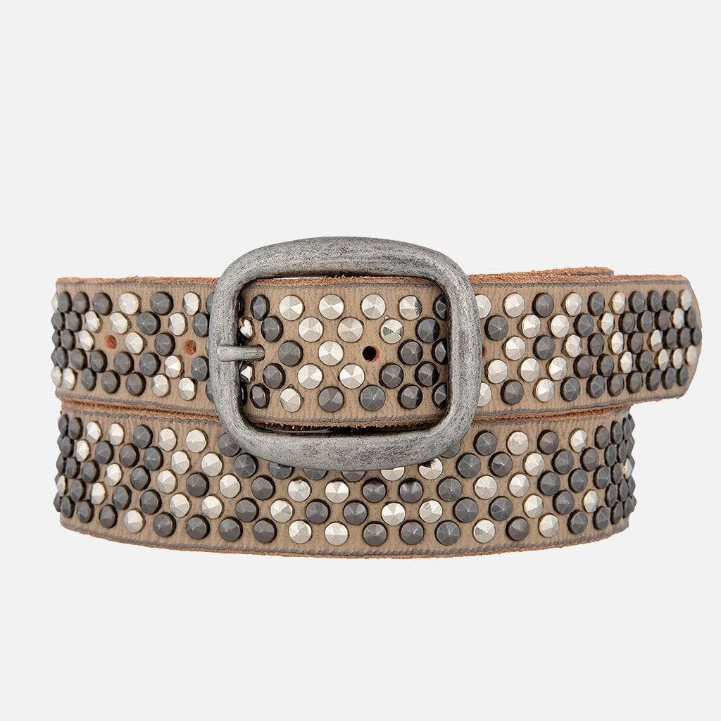 Britta | Pyramid Multi Studded Leather Belt: Creme / S-85