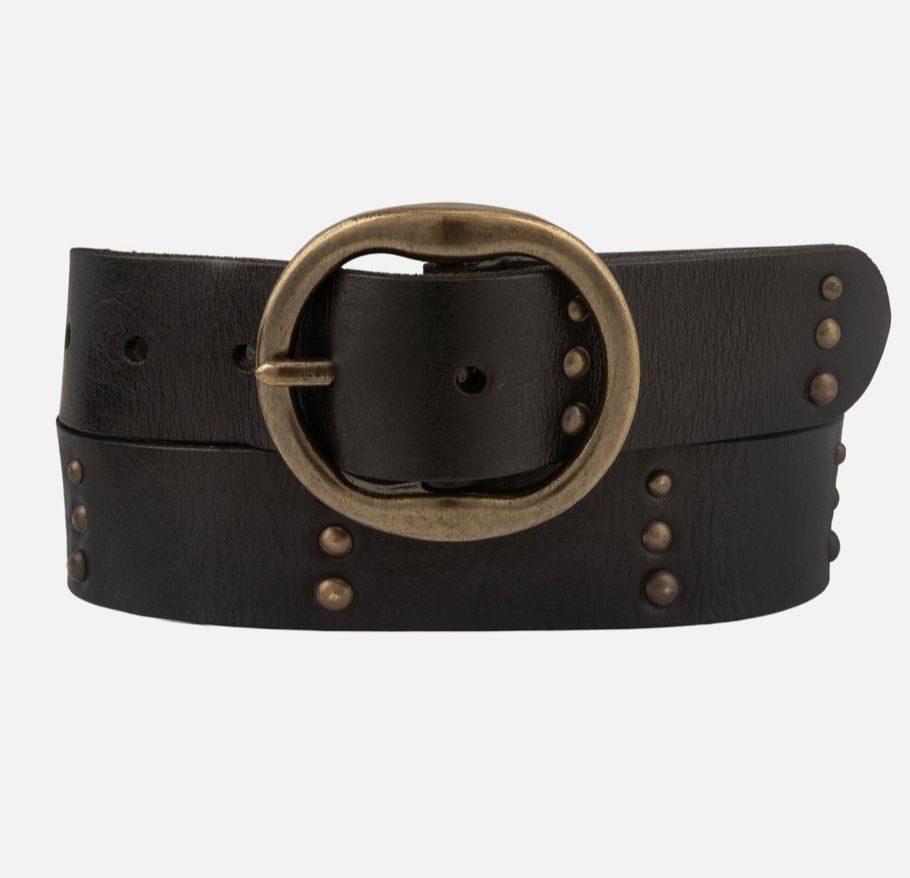 Dion | Round Buckle Leather Studded Belt - 80 XS