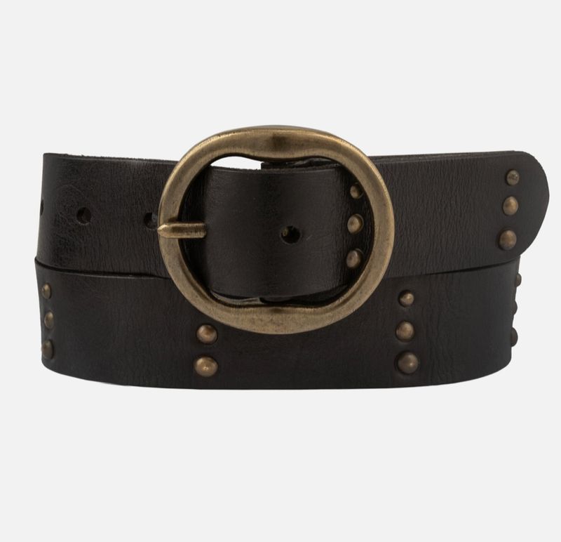 Dion | Round Buckle Leather Studded Belt - 80 XS