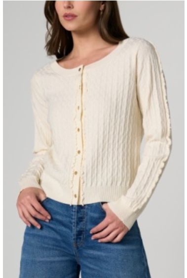 L/S Button Front Cardigan Sweater w/ Ruffles