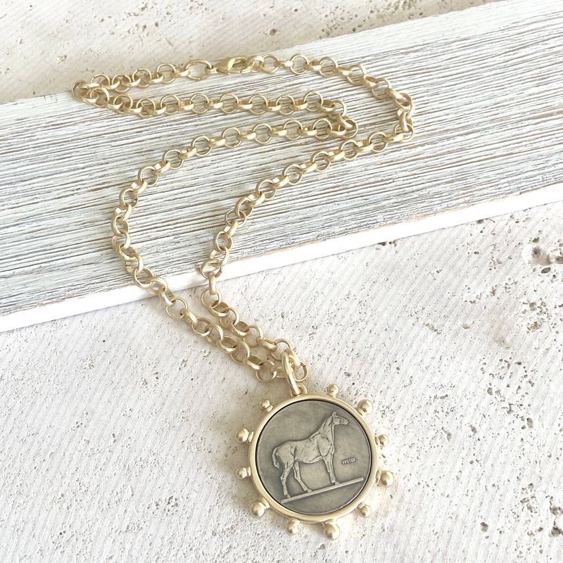 Matte gold horse coin jewelry