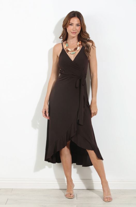 Chocolate Spaghetti Wrap Midi Dress