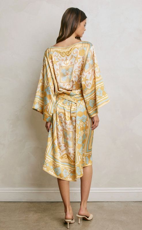 Conversational Scarf Satin Sash Kaftan Dress