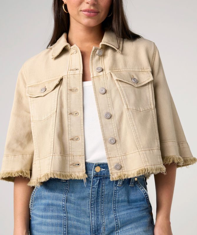 3/4 Sleeve Frayed Flounce Jacket