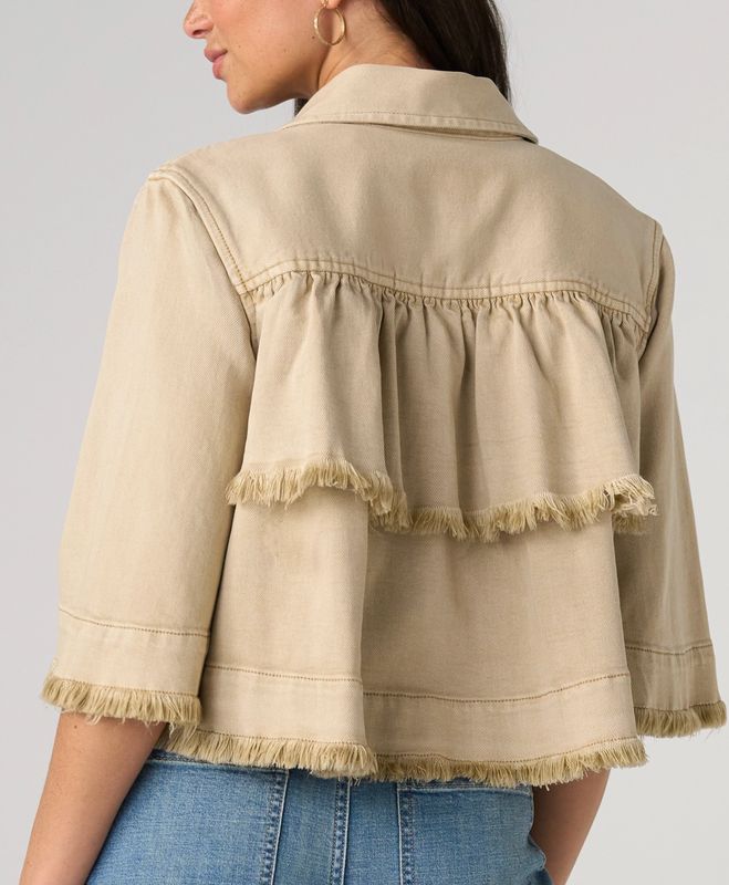 3/4 Sleeve Frayed Flounce Jacket