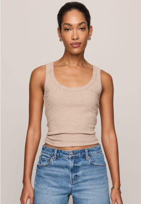 women's rowe rib scoop tank top t-shirt, Colour: heather ash, Size: L