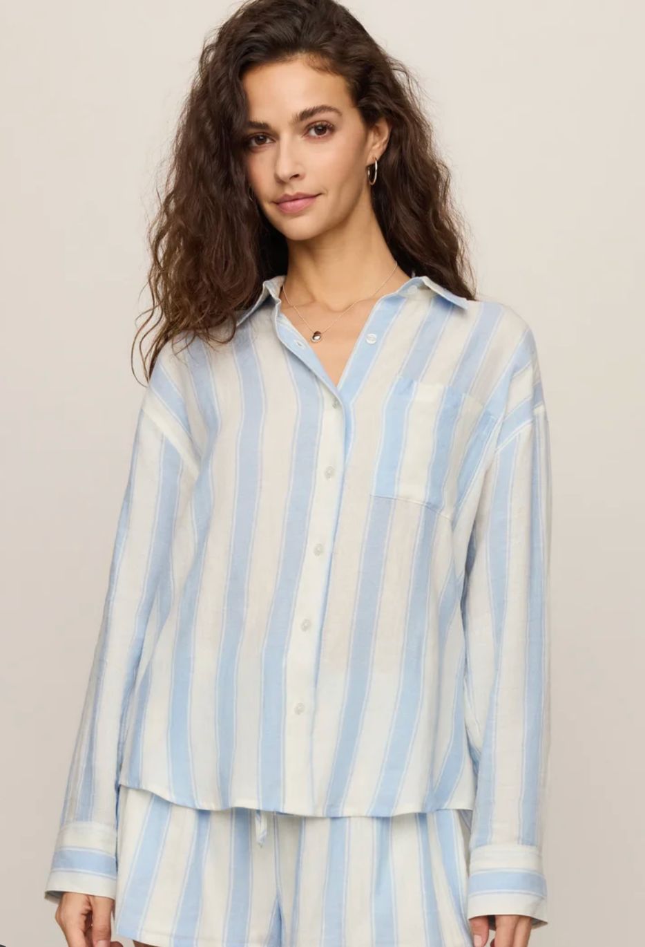 women's perfect linen striped top, Colour: Skyline, Size: M