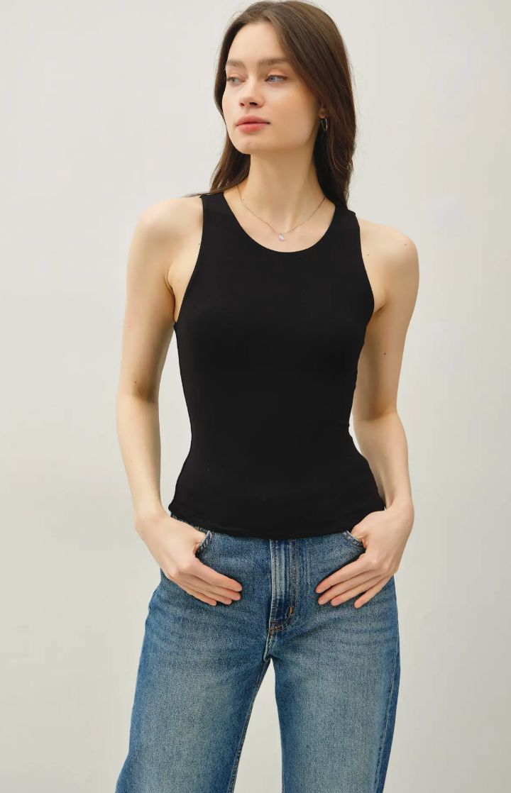 Basic Round Neck Tank, Color: Black, Size: S