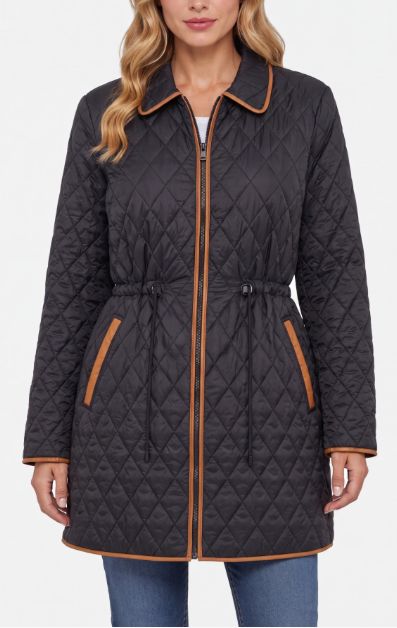 Zip Front Quilted Cost w/ Cinched Waist, Size: XS