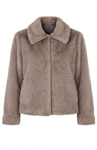 collared faux fur jacket, Colour: mink, Size: S