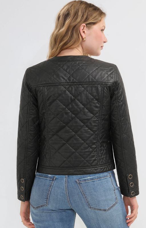 quilted collarless jacket