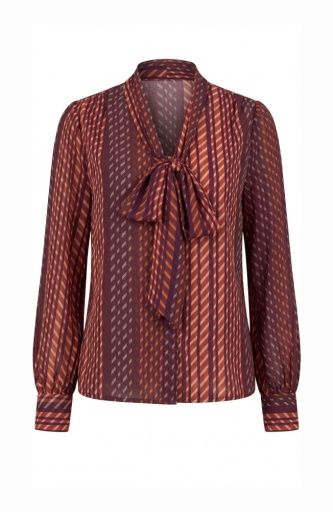 Long Slv Woven Blouse w Neck Tie, Size: XS