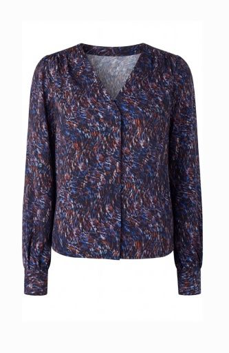 Long Slv Woven Blouse w Neck Tie - Blue, Size: S