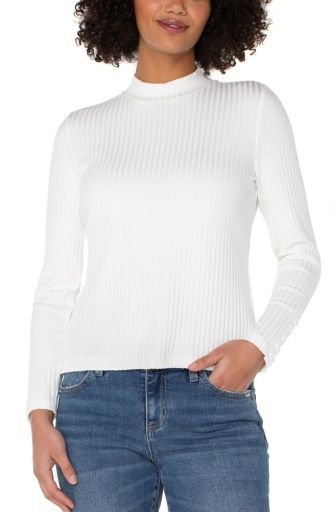 long slv mock neck knit top w/ button detail, Colour: Snow, Size: S