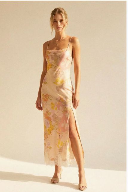 Patchwork Floral Lace Hem Midi Dress, Size: S