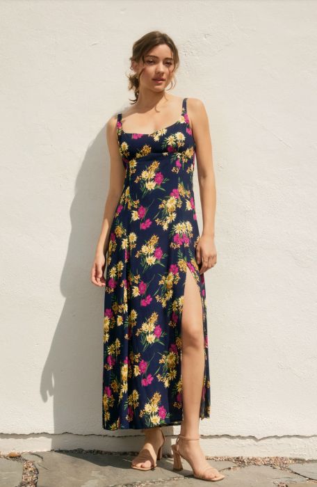 Make You Smile Empire Waist Midi Slit Dress, Size: S