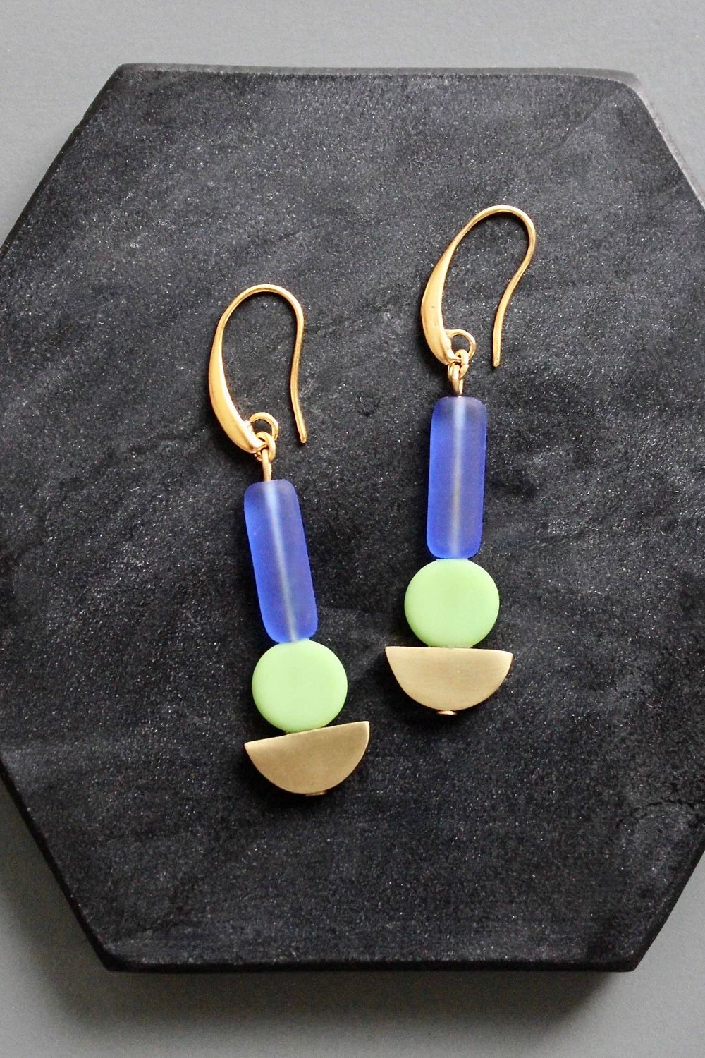 KYLE22 geometric cobalt and mint earrings