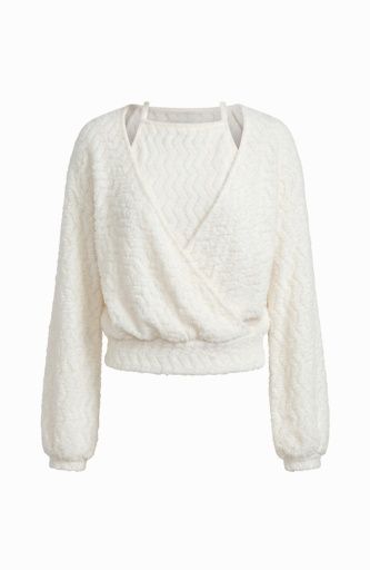 long slv 2-in-1 halter neck surplice knit top, Size: S