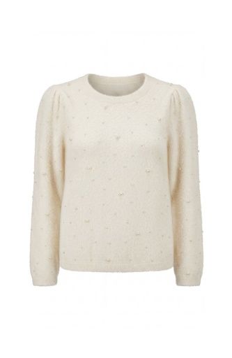 long puff slv crew neck sweater, Colour: ivory, Size: M