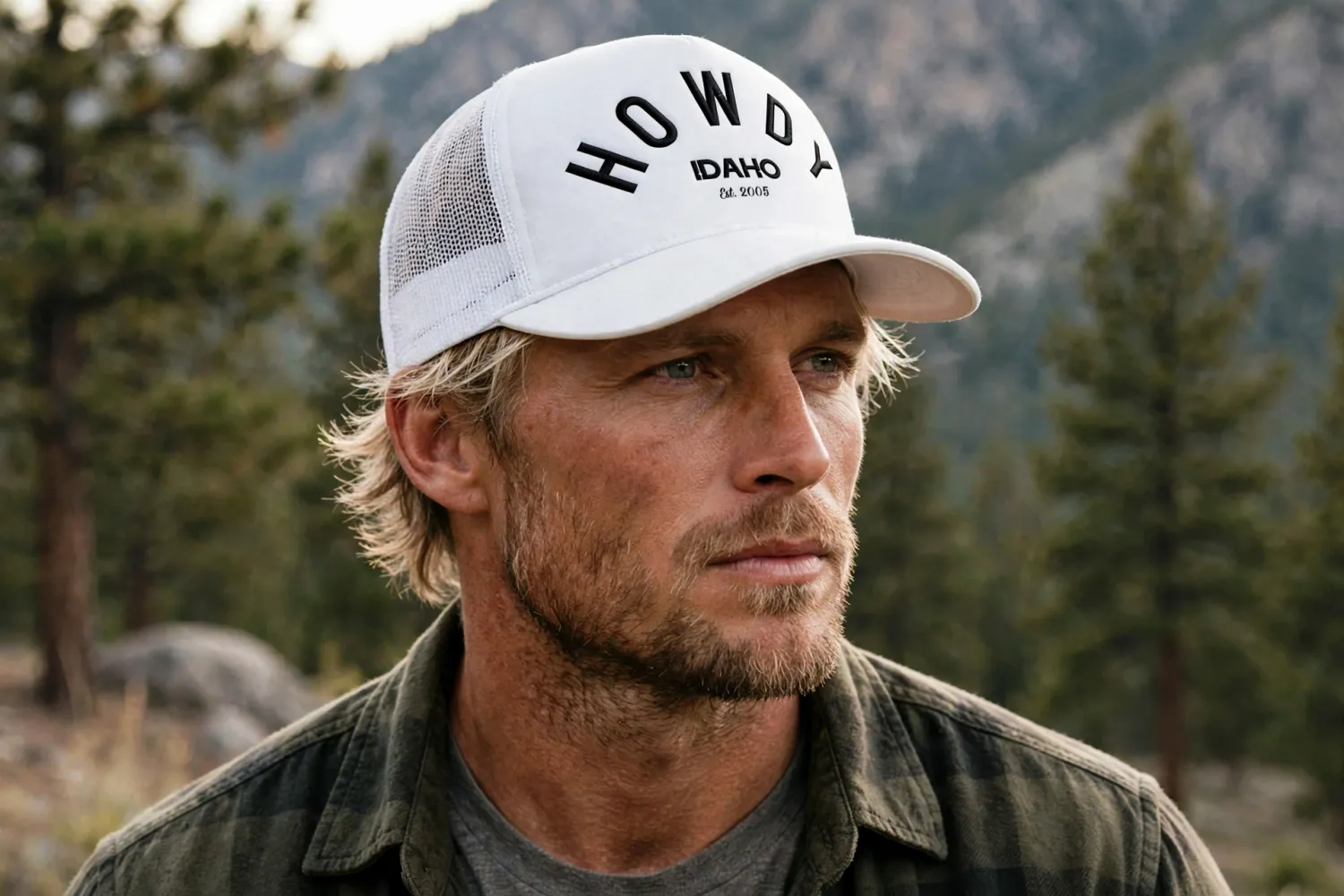 Trucker Hat - White - Classic Curve Top - Printed