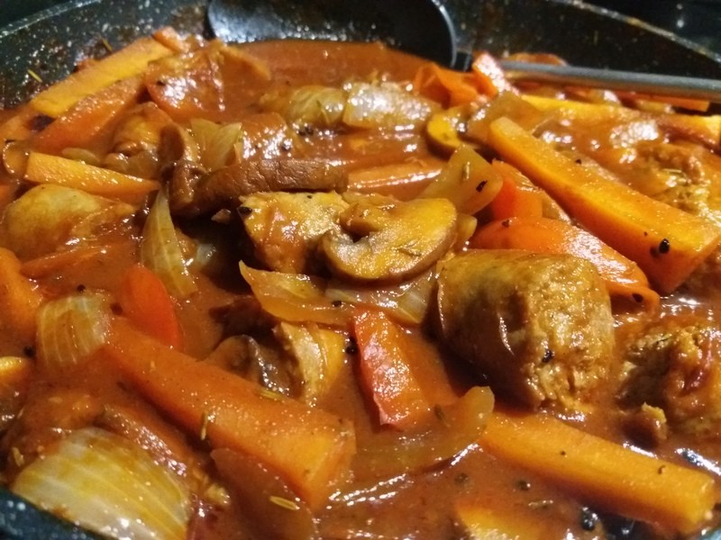 sausage and stout stew made with a Case for Cooking spice kit