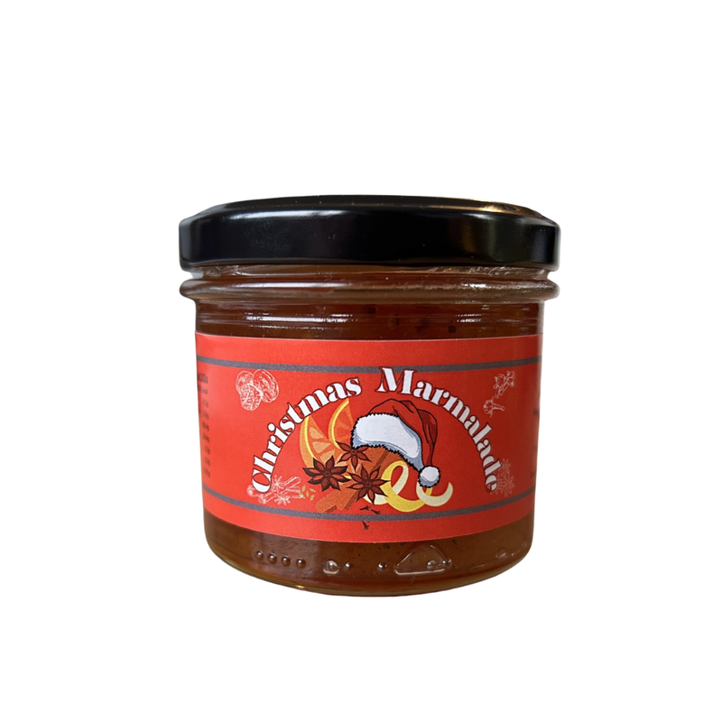 Jar of Christmas marmalade made by Case for Cooking 