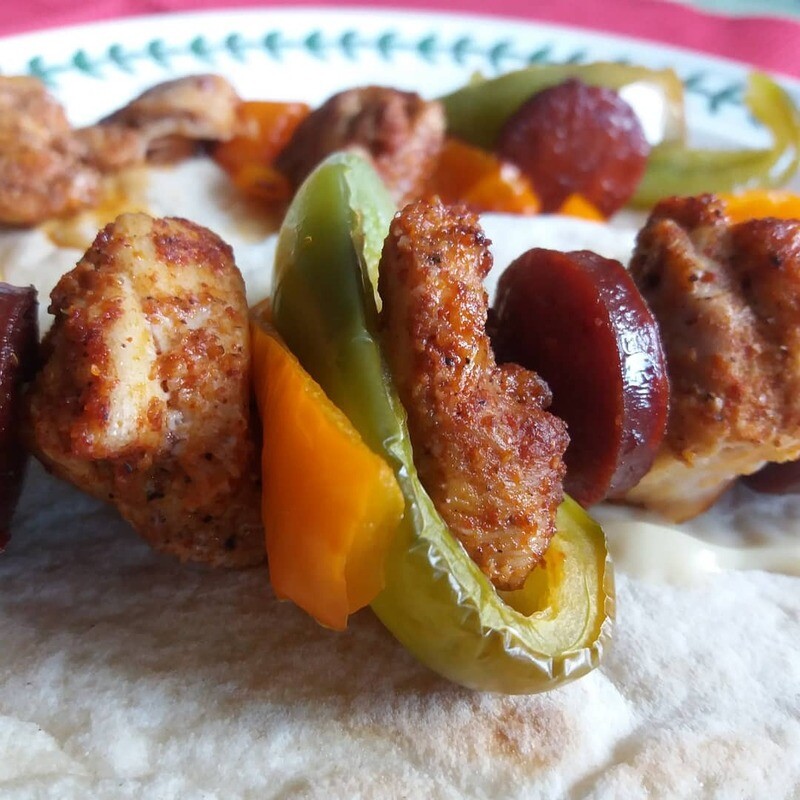 chicken and veg skewers cooked with Case for Cooking's sweet and smoky rub