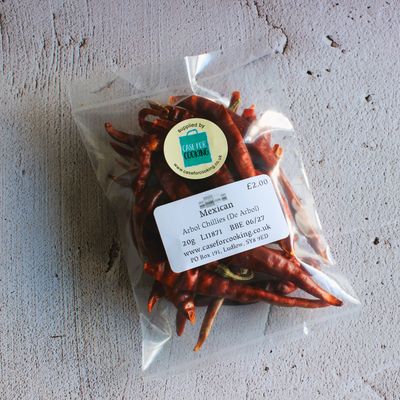 Packet of whole dried Arbol chillies 
