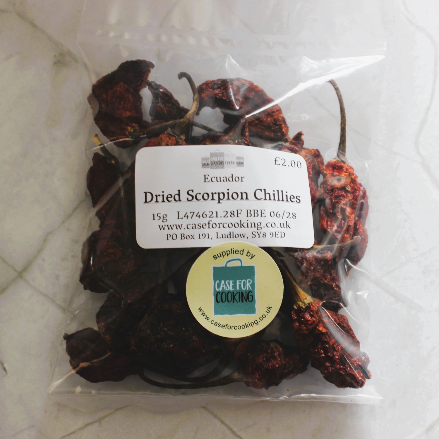Packet of whole dried Scorpion chillies 