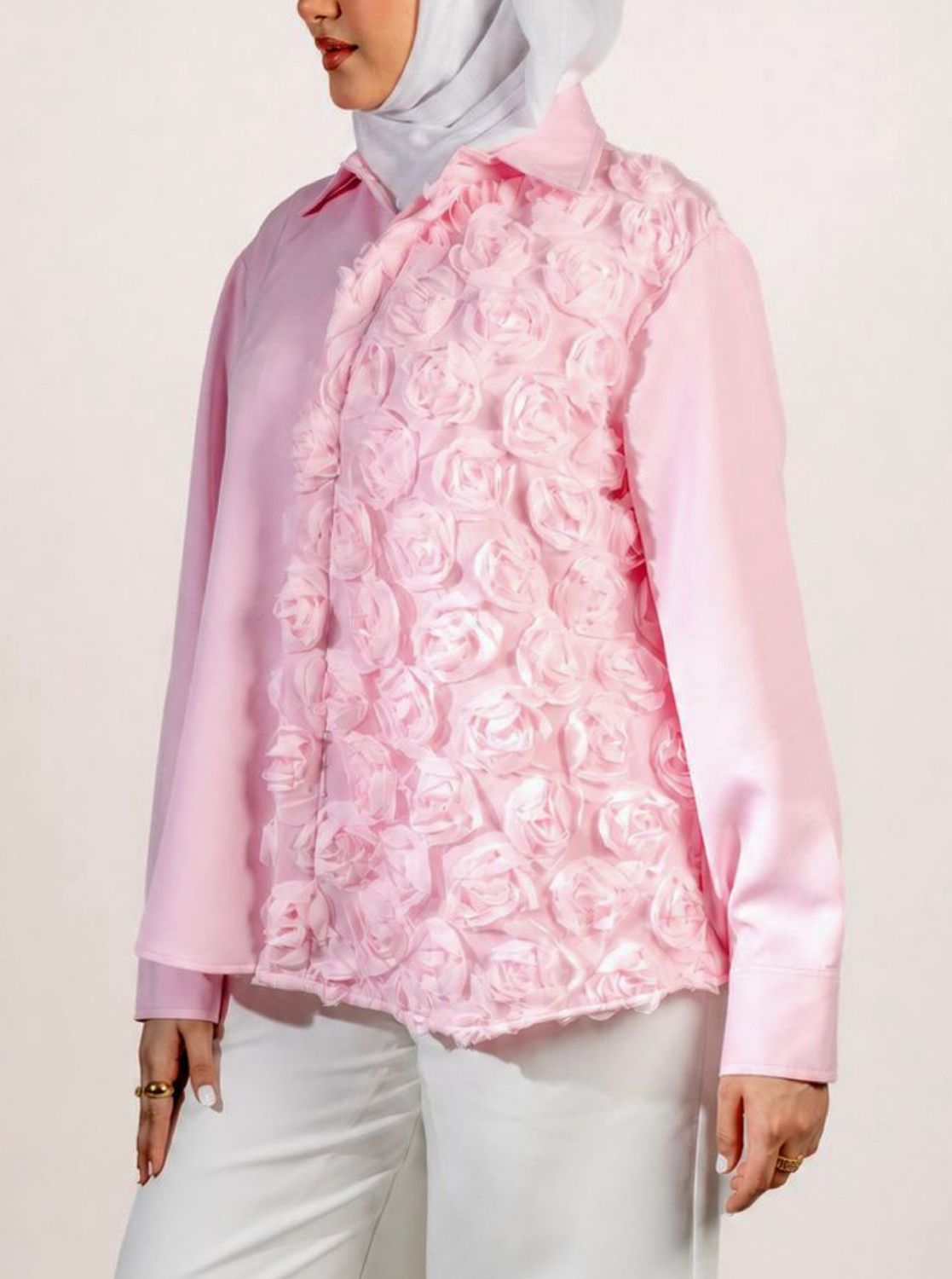 Pink Ruffle Shirt (Crepe)
