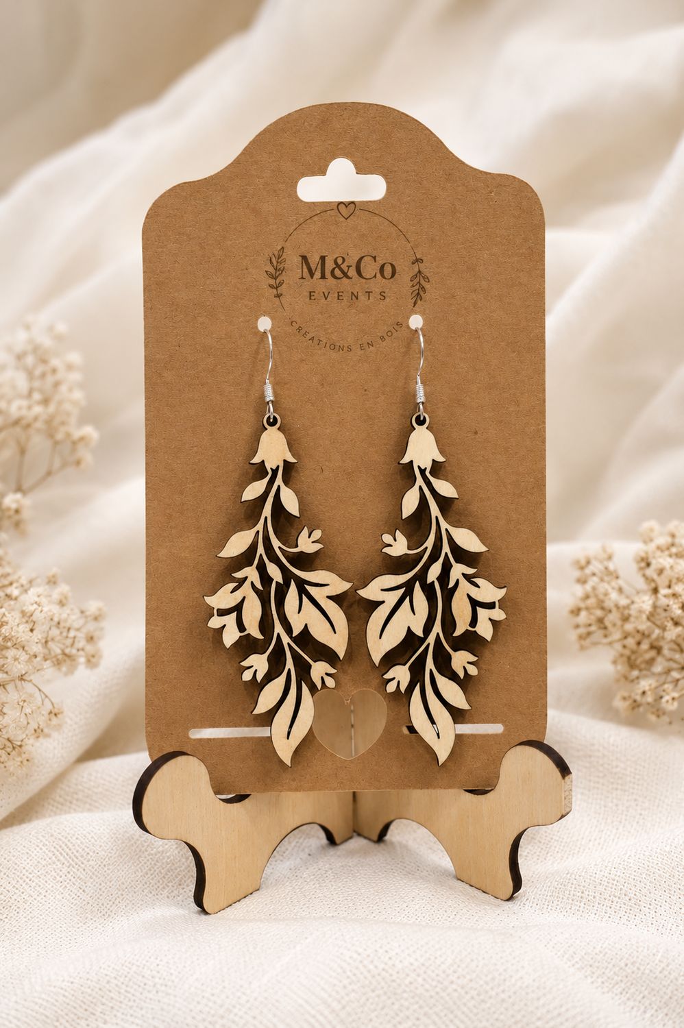 Boucles d’oreilles en bois – Feuillage 🌿