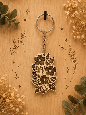 Porte-clé en bois – Fleur 🌸