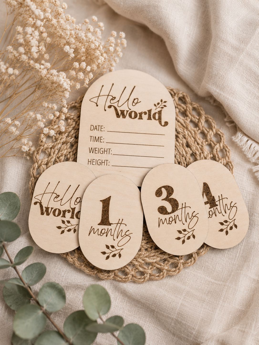 ​Cartes étapes bébé en bois 🌿 Collection Petit Bohème