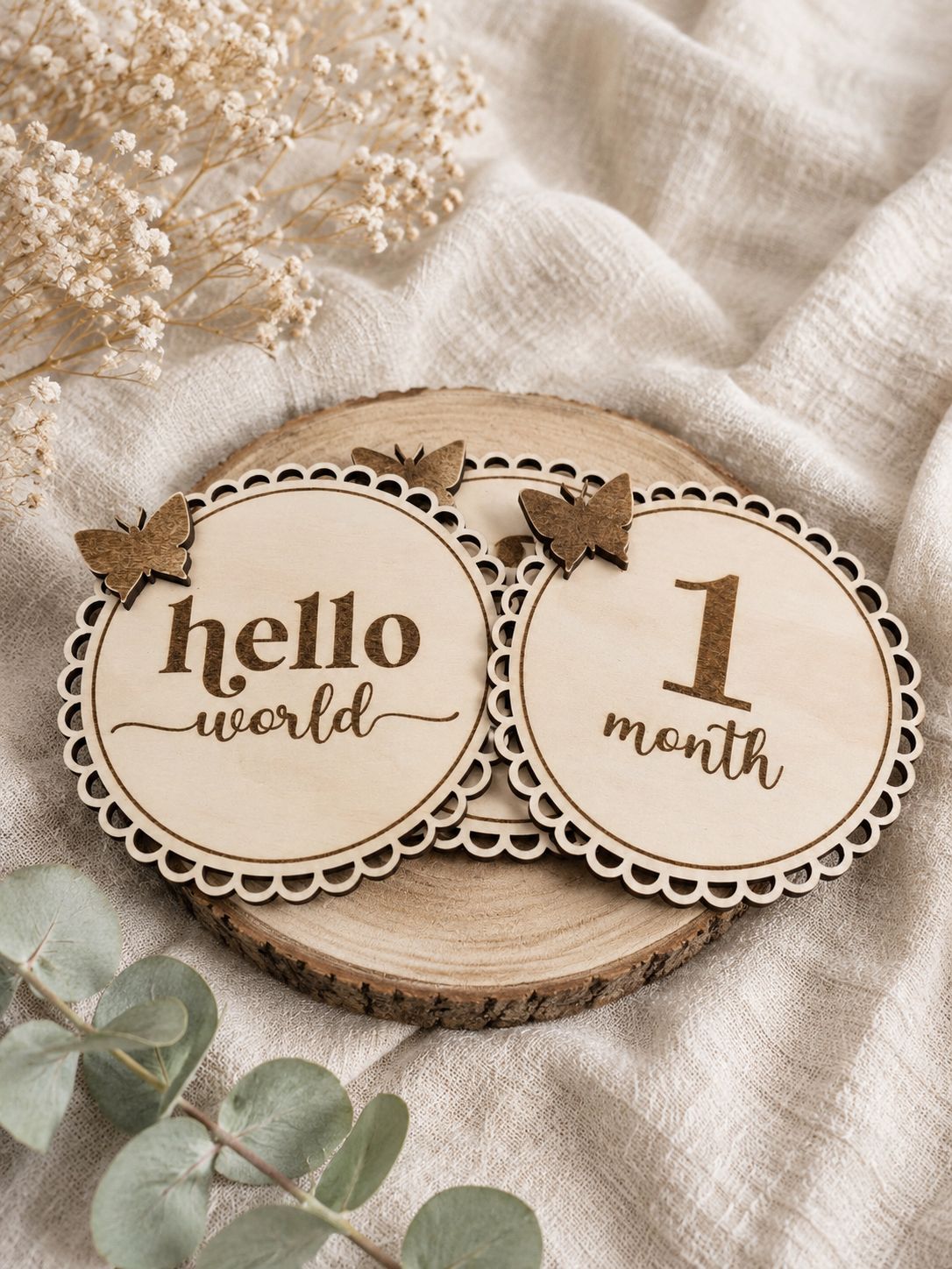 ​Cartes étapes bébé en bois 🦋 Collection Doux Papillon