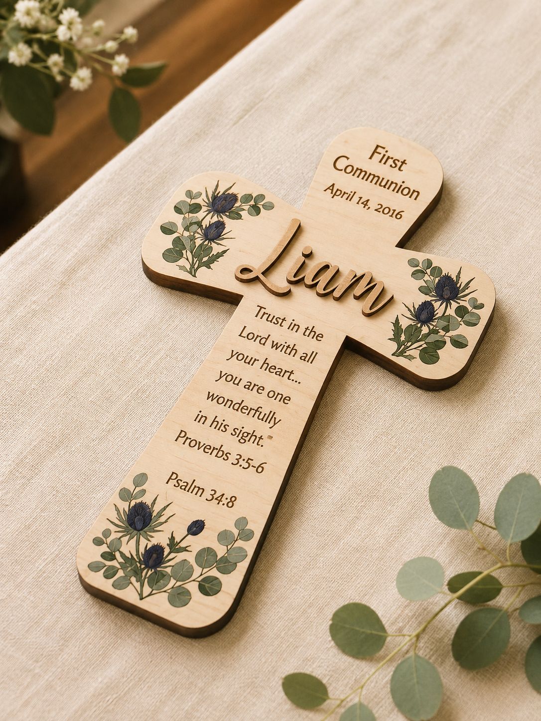 Souvenir de Communion – Croix personnalisée en bois