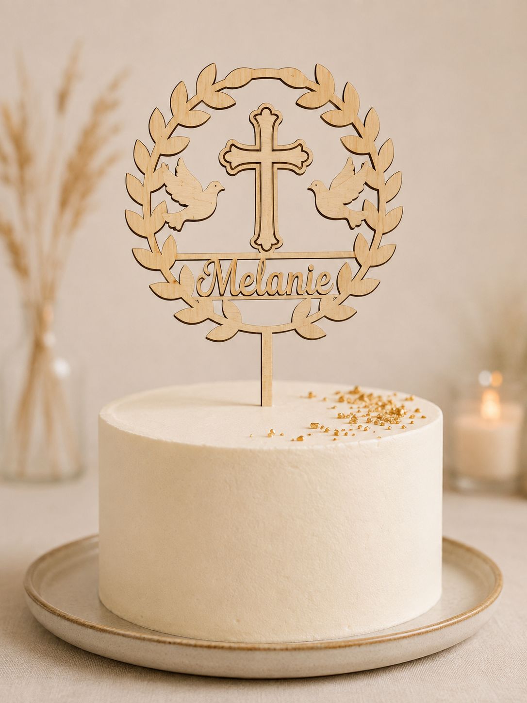 Croix &amp; Colombes – Cake Topper personnalisé