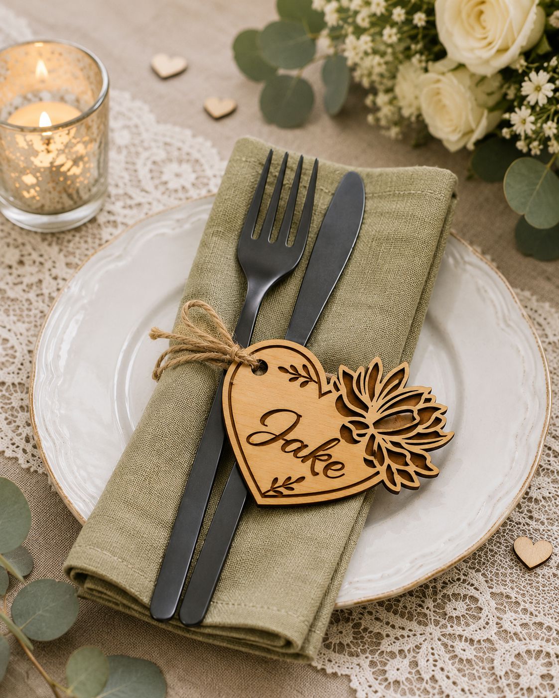 Petit Cœur – Marque-place personnalisé en bois