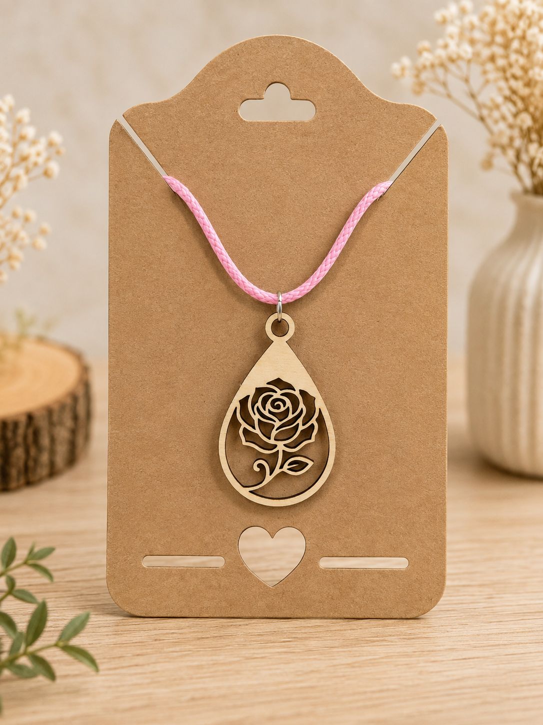Rose Éternelle – Pendentif en bois