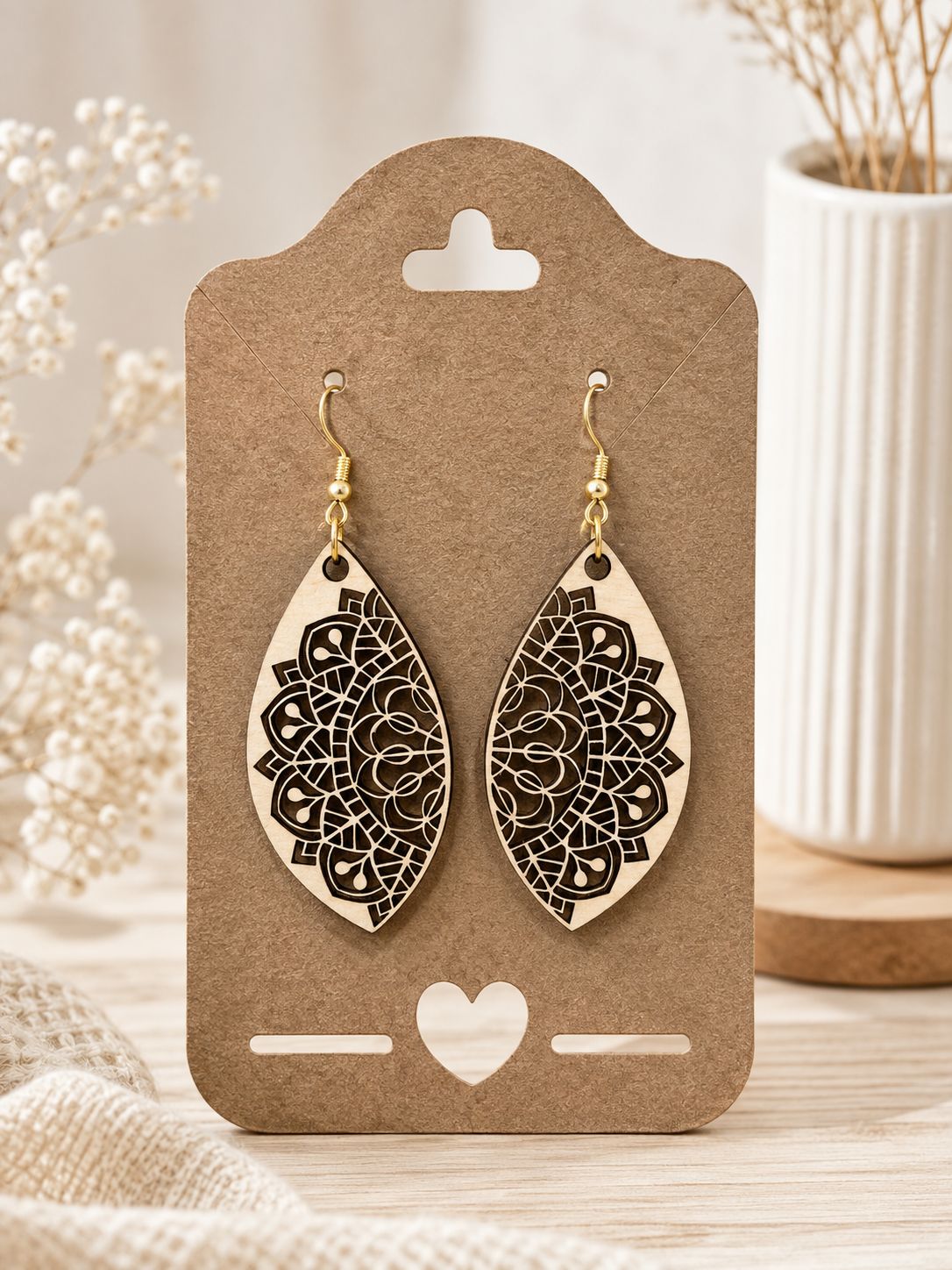 Dentelle Bohème – Boucles d’oreilles en bois