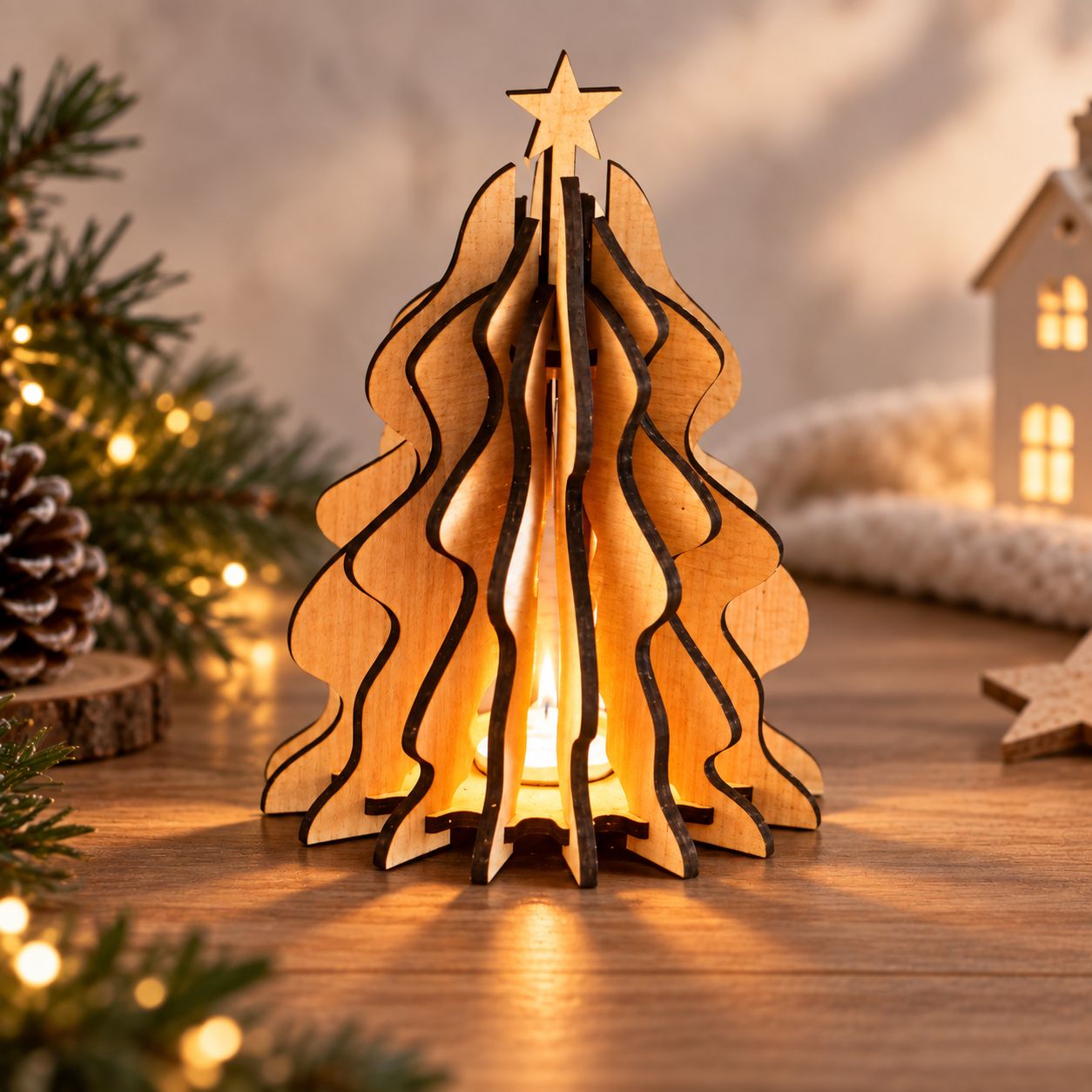 Sapin lumineux 3D en bois
