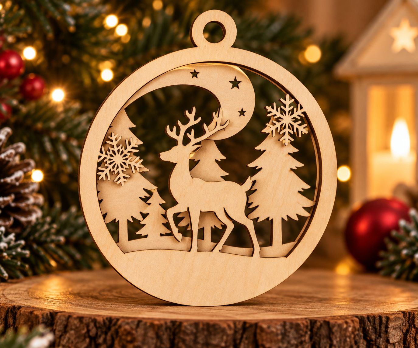 Boule de Noël 3D – Cerf sous la lune