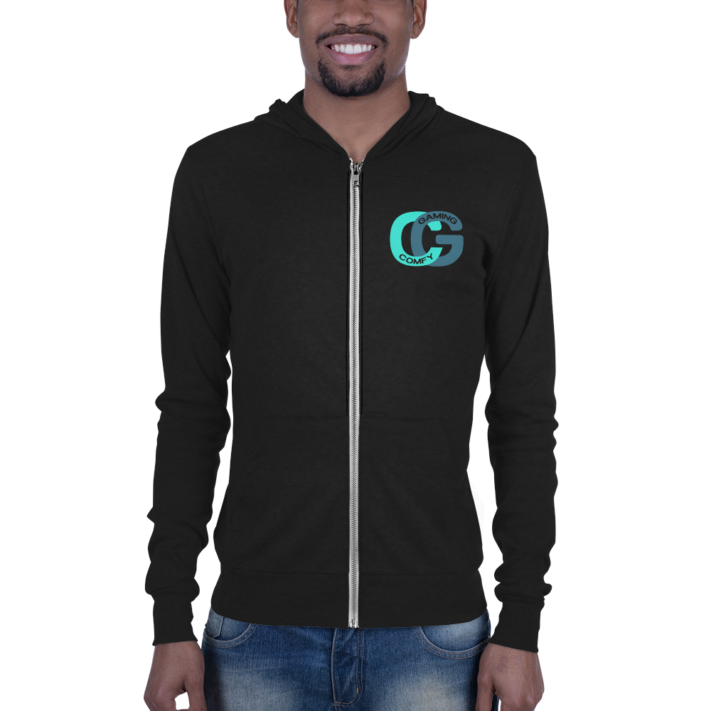 Unisex CG zip hoodie, Color: Solid Black Triblend, Size: XS