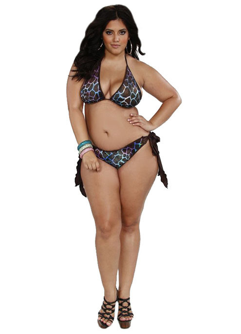 Plus size Printed Velvet Scrunch Bottom 2 piece Bathing suit Giraffe