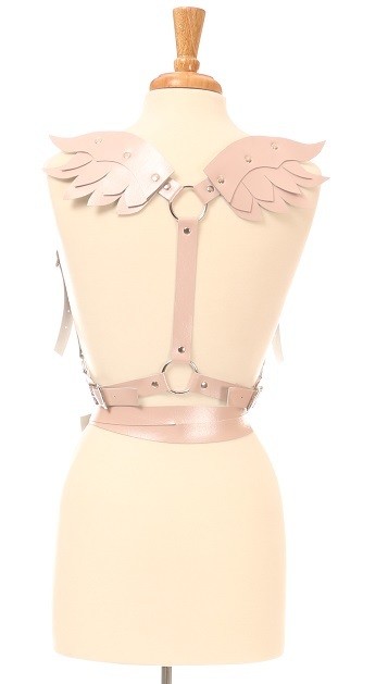Lt Pink Metallic Vegan Leather Body Harness w/Wings