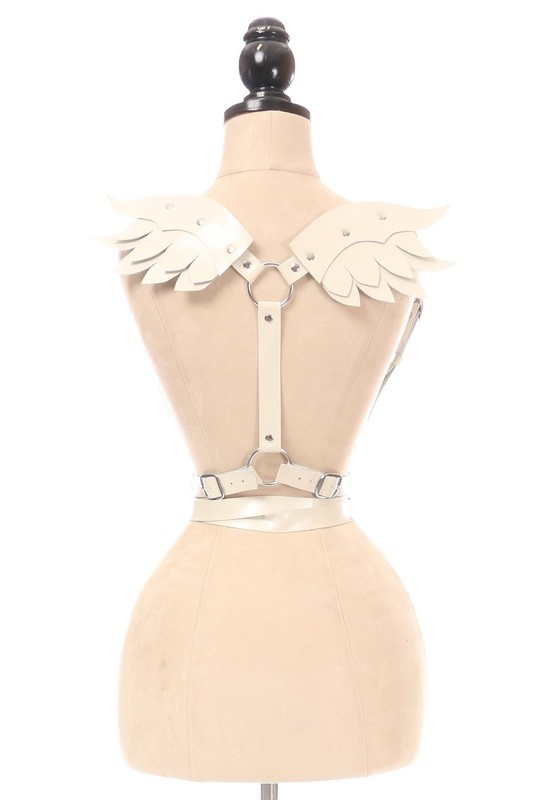 Cream Vegan Leather Body Harness w/Wings