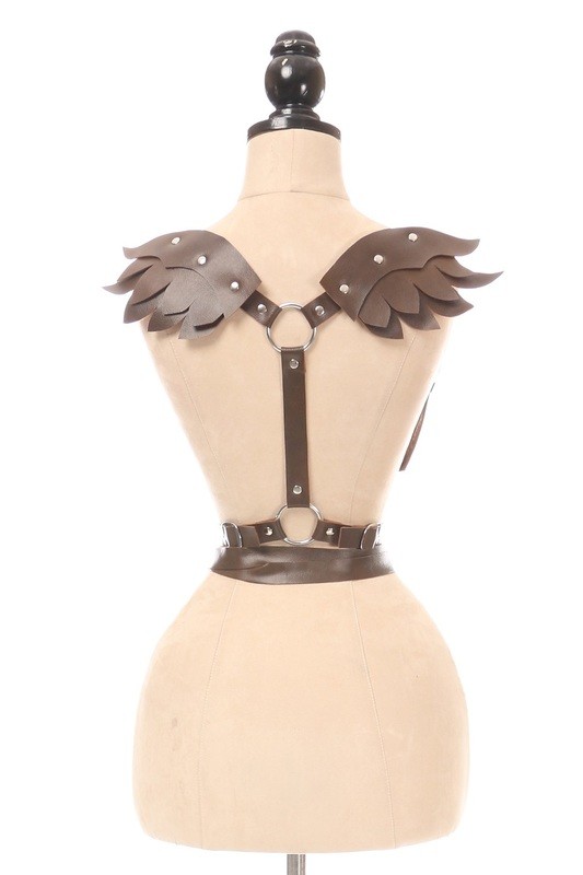 Dark Brown Vegan Leather Body Harness w/Wings