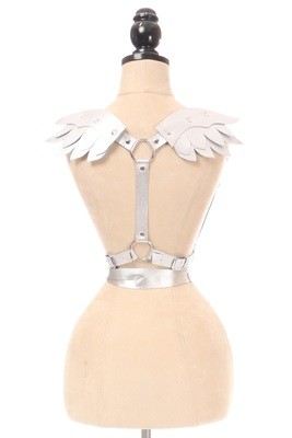 Silver Vegan Leather Body Harness w/Wings
