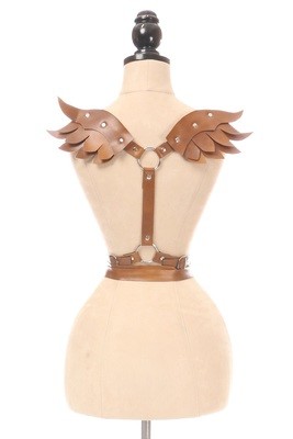 Brown Vegan Leather Body Harness w/Wings